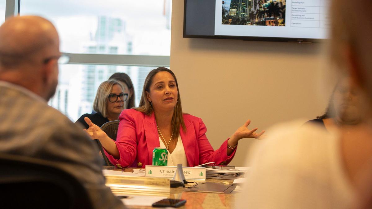 Christina Crespi, CEO and executive director of the Miami Downtown Development Authority, talks during a meeting in 2024.